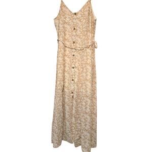 Sz Med SIENNA SKY Buff Floral Spaghetti Strap Button Front Sun Dress